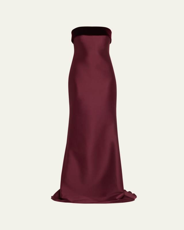 Strapless Velvet-Trim Mikado Trumpet Gown